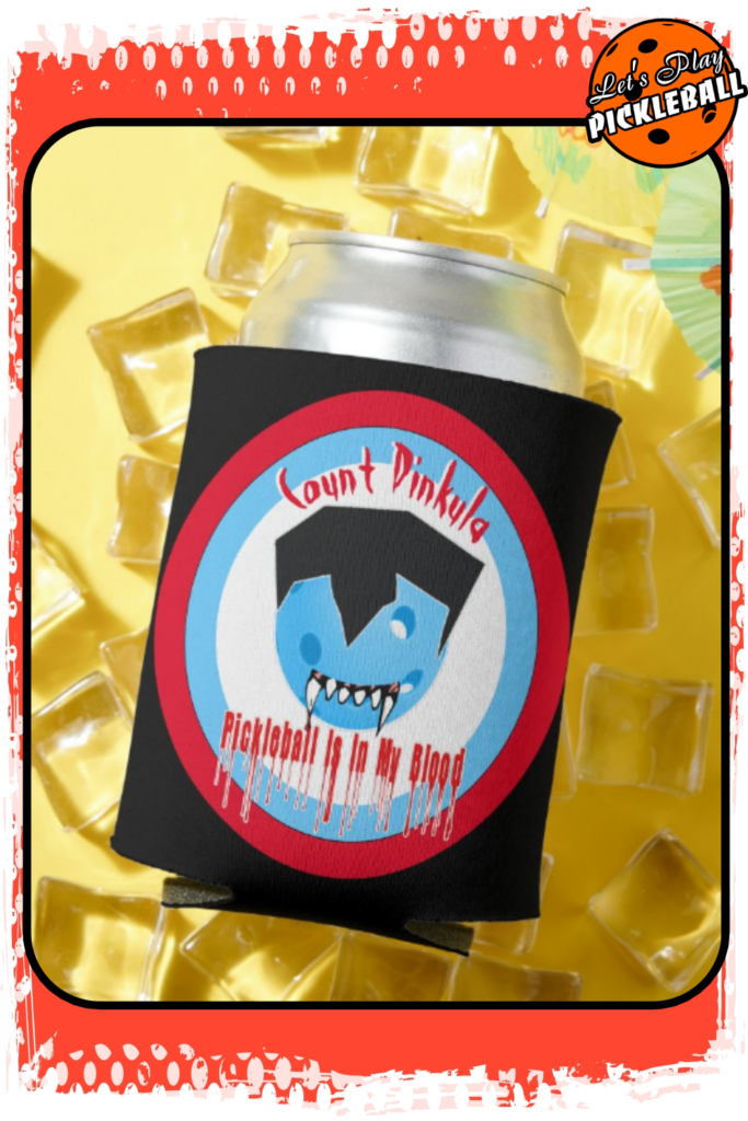 Count Dinkula Fangs Blue Pickleball Halloween can cooler