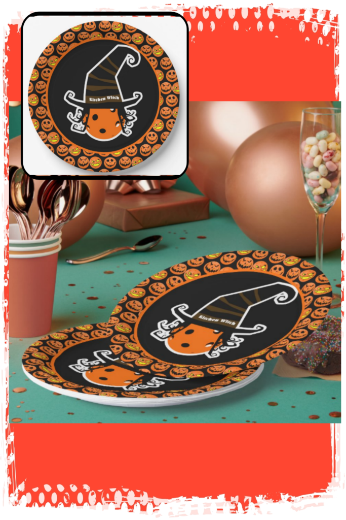 Pickleball Kitchen Witch Cute Pickleball Halloween Paper Plates pin