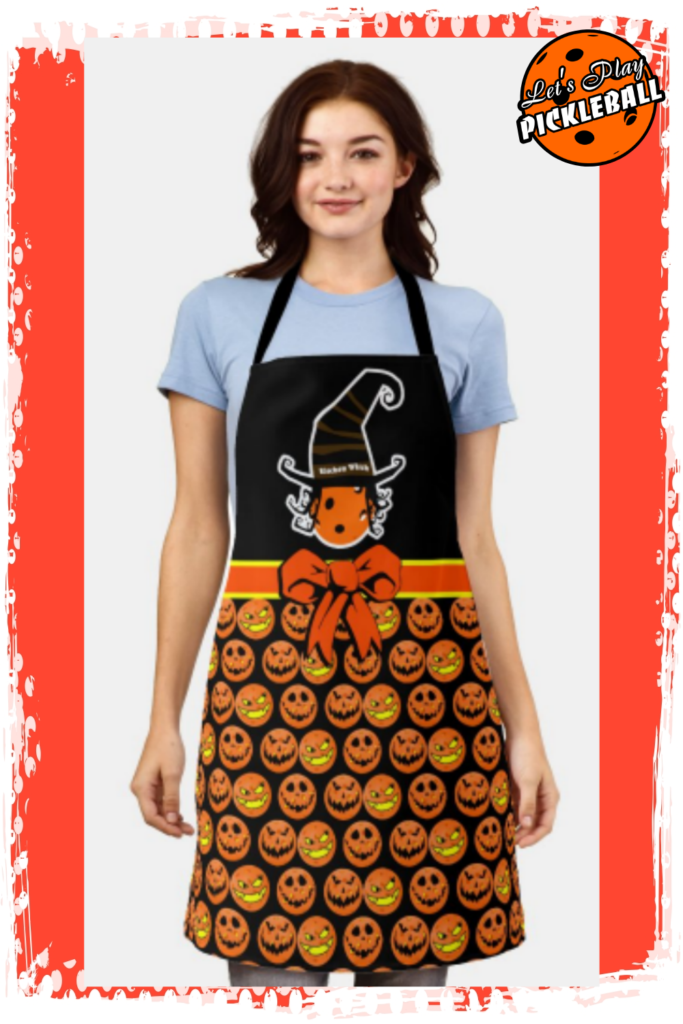 Pickleball Kitchen Witch Cute Pickleball Halloween apron pin