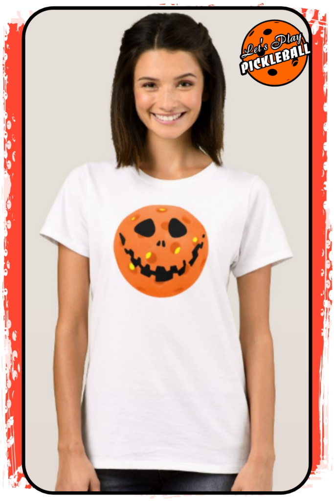 goofy pickleball jackolantern womans tshirt pin