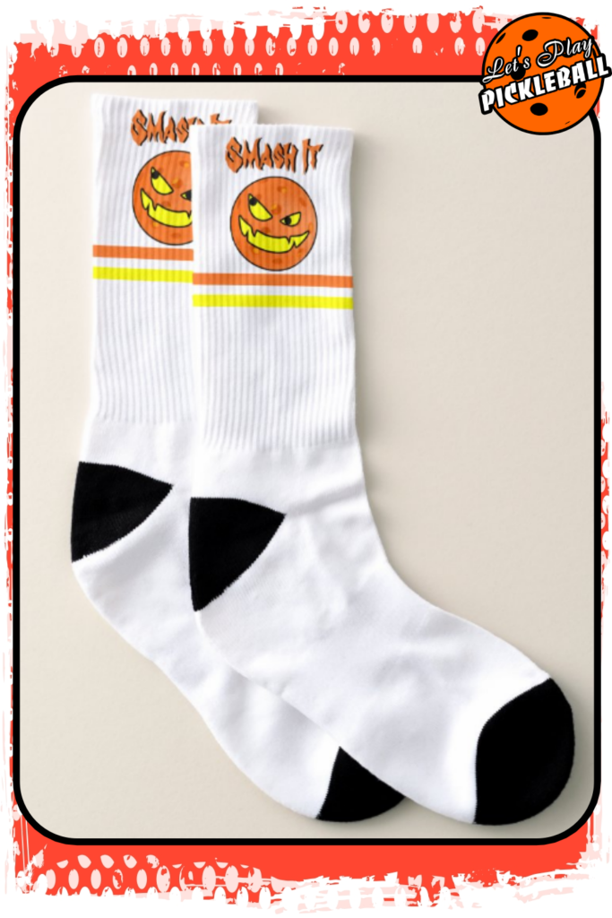 side eye pickleball jackolantern socks white