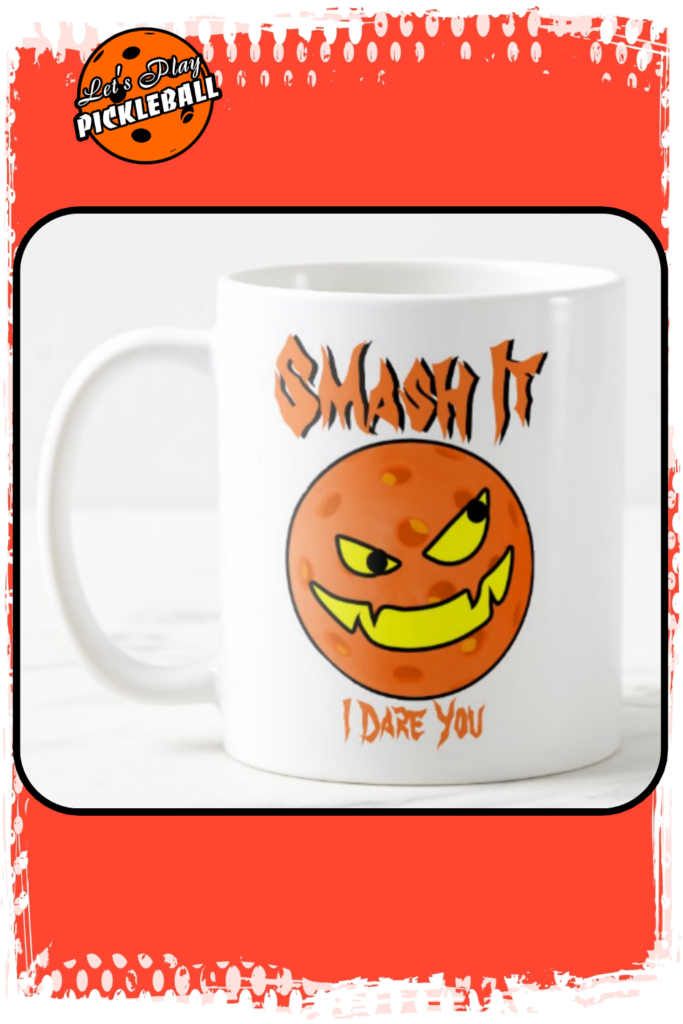 side eye pickleball jackolantern white mug pin