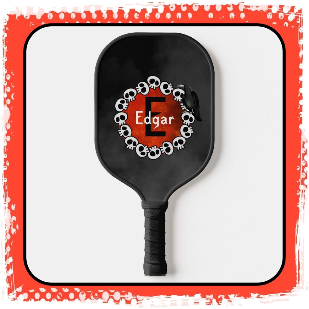 Monogrammed Smoky Black Raven & Burnt Orange Moon Pickleball Paddle