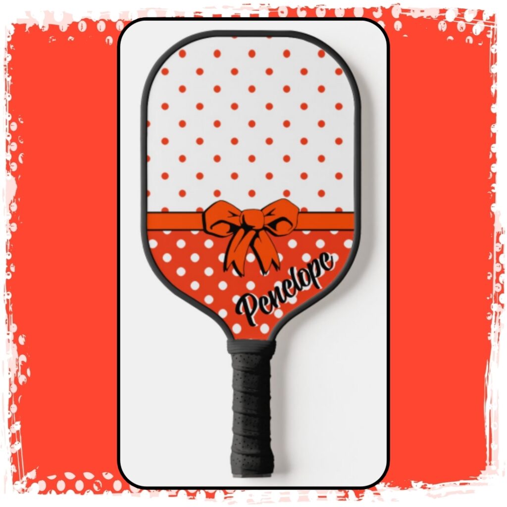 Orange White Polka Dots Orange Bow Personalized Pickleball Paddle