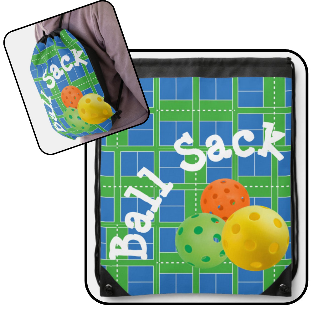 Ball Sack for Pickleballs Blue Green Orange Yellow Drawstring Bag