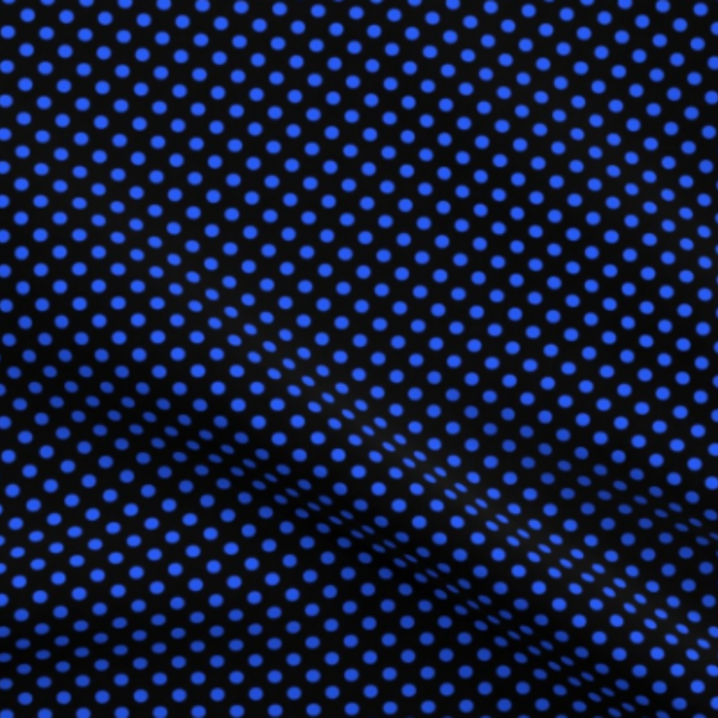 Blue Raspberry Polka Dots, Sky Blue on Black Fabric by green carbon 2112