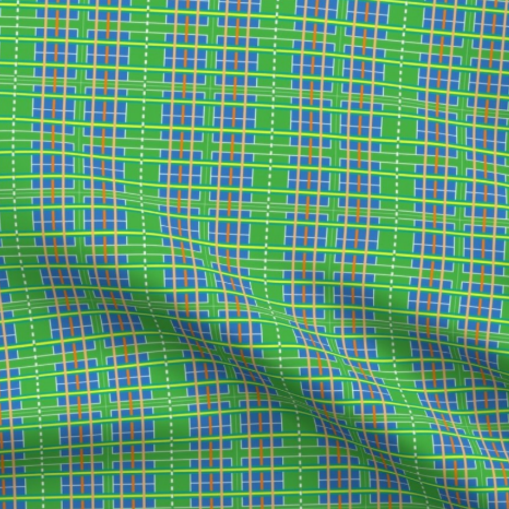 Blue and Green Pickleball Courts Plaid Fabric by green carbon 2112