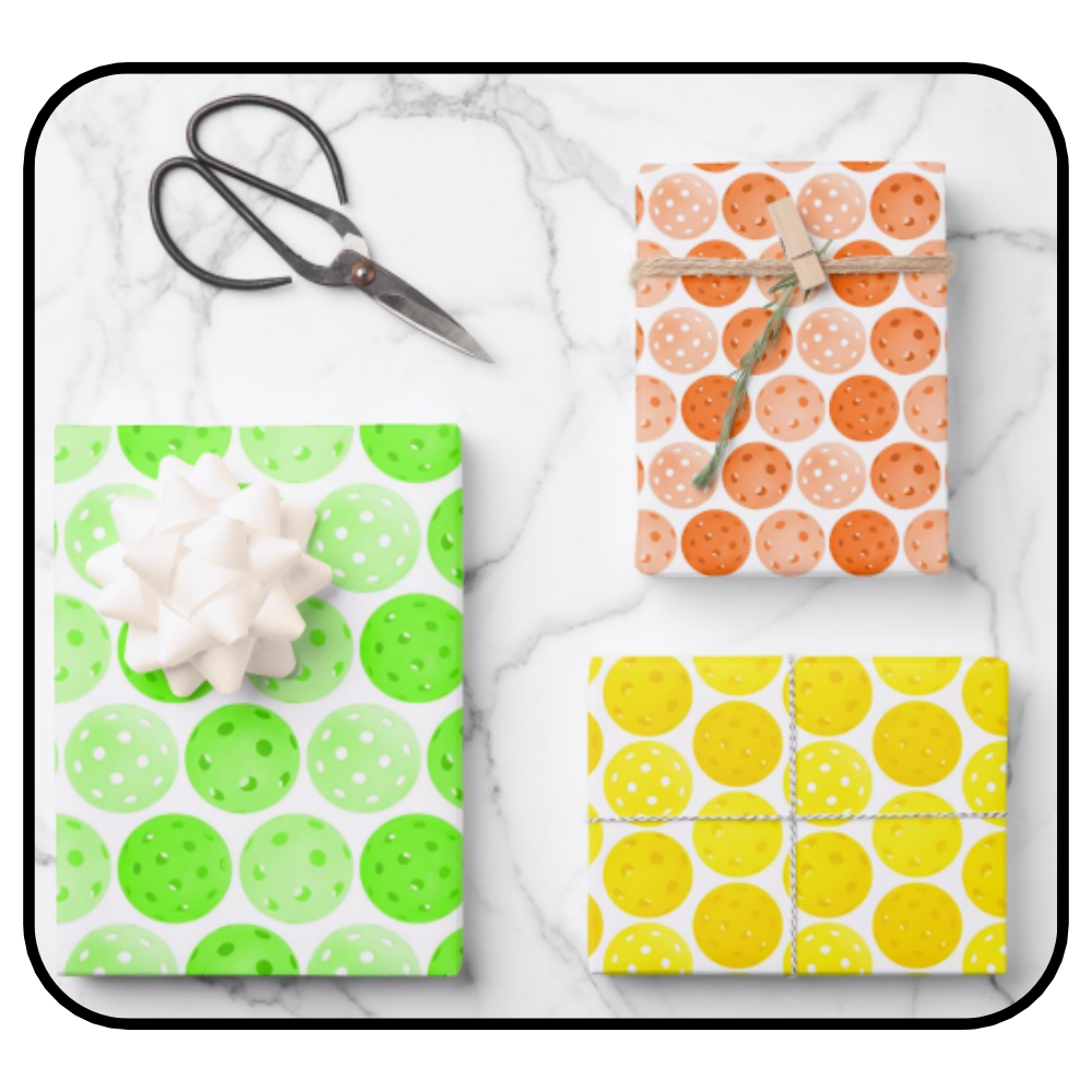 Pickleball Balls Green Orange and Yellow Party Wrapping Paper Sheets