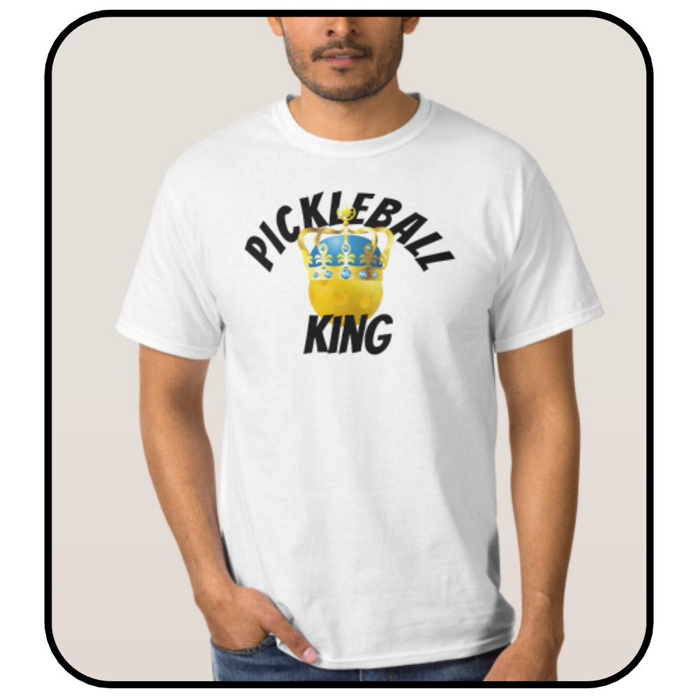 Pickleball King Yellow Pickleball Wearing a Crown T Shirt