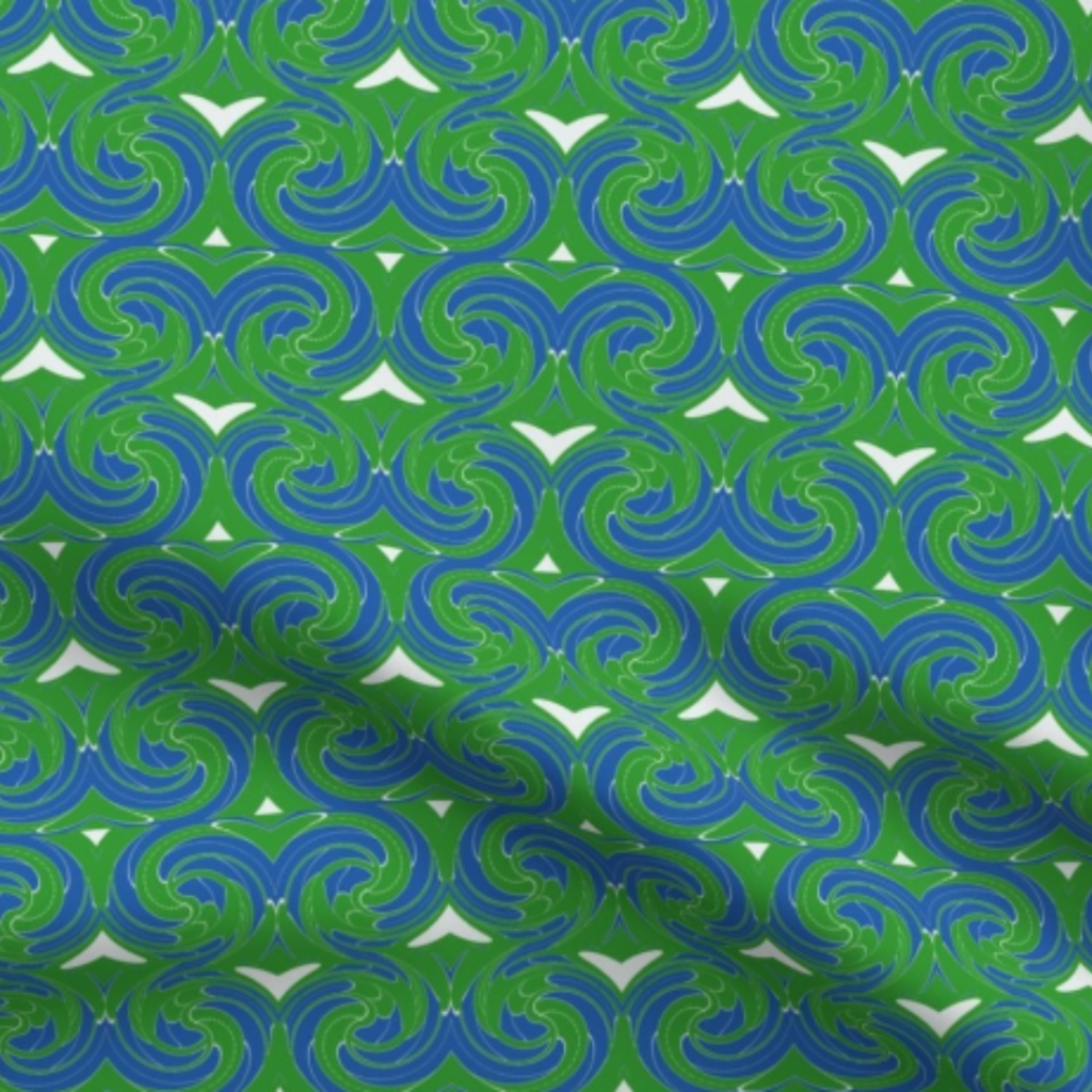 Pickleball Paddle Tap Blue and Green Wave Fabric by green carbon 2112