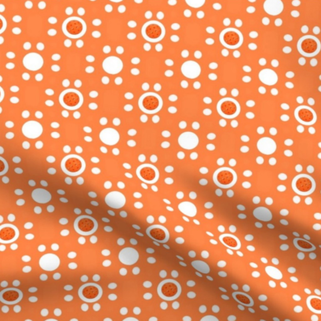 Pickleball Polka Dots Orange and White Fabric by green carbon 2112