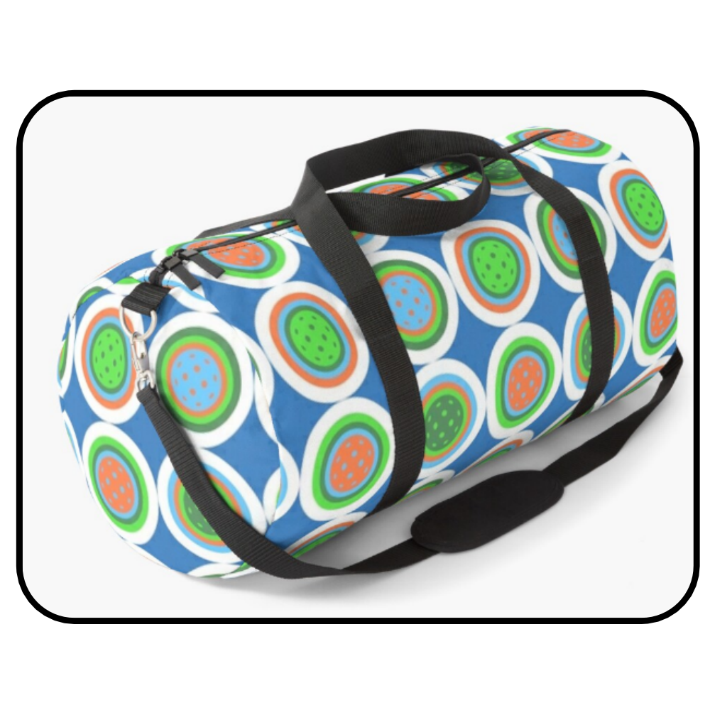 Pickleball Summer Polka Dots Orange Pickleball Court Green Blue Sky Fabric Duffle Bag