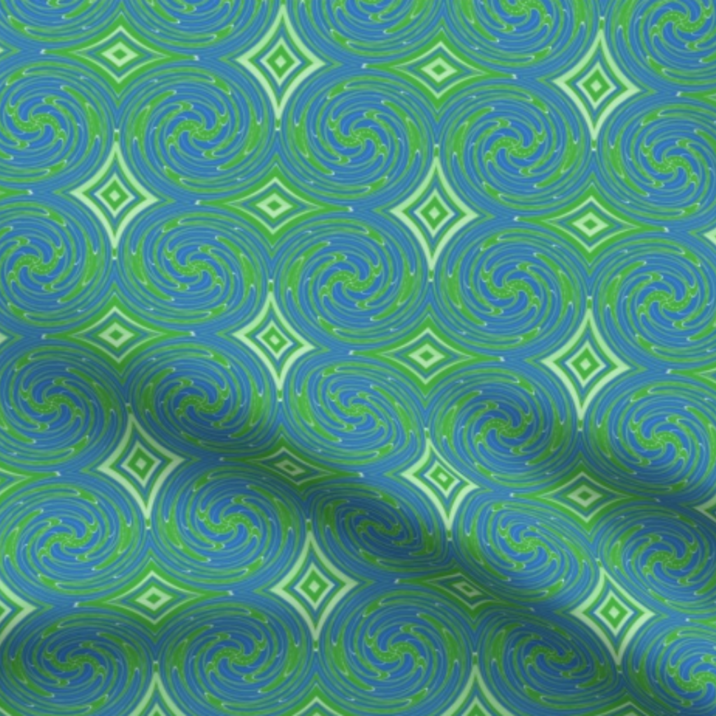 Pickleball Swirl Blue and Green Fabric by green carbon 2112