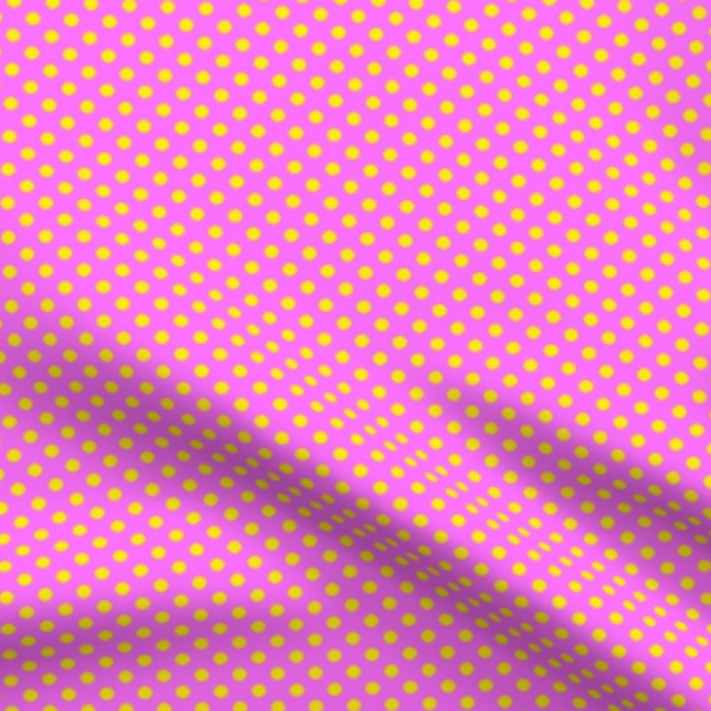 Pink Grapefruit, Yellow Polka Dots on Pink Fabric by green carbon 2112