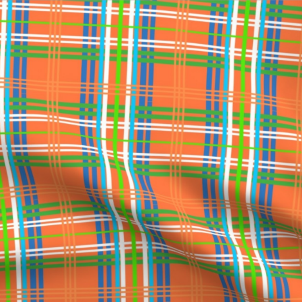 Volley or Rally Pickleball Plaid Orange Fabric by green carbon 2112