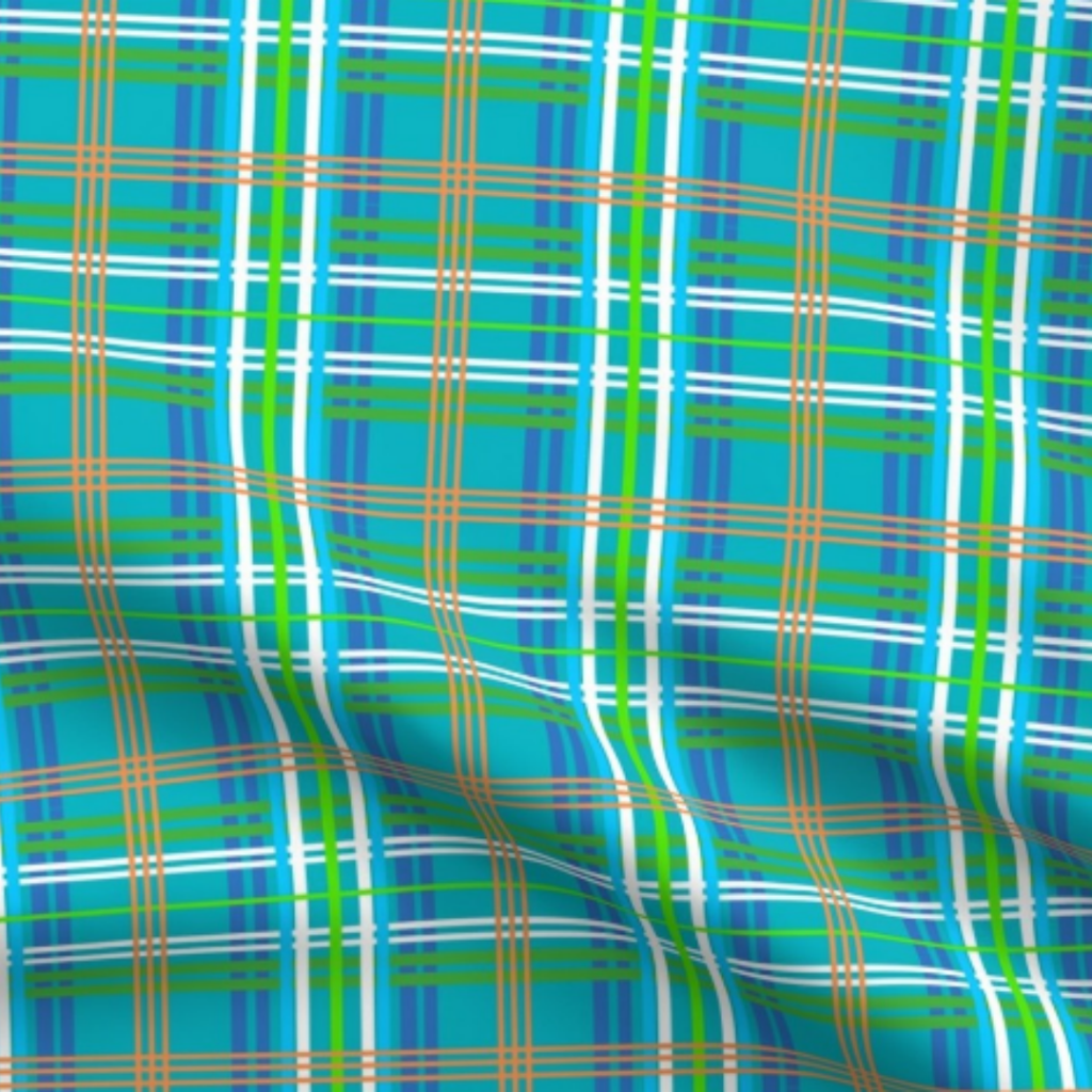 Volley or Rally Pickleball Plaid Teal Fabric by green carbon 2112