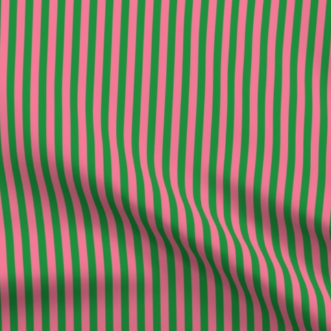 Watermelon Pink and Green Stripes Fabric