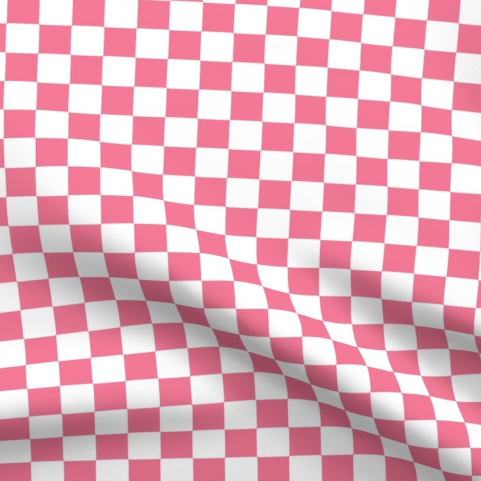 Watermelon, Pink and White Classic Checkerboard Pattern Fabric