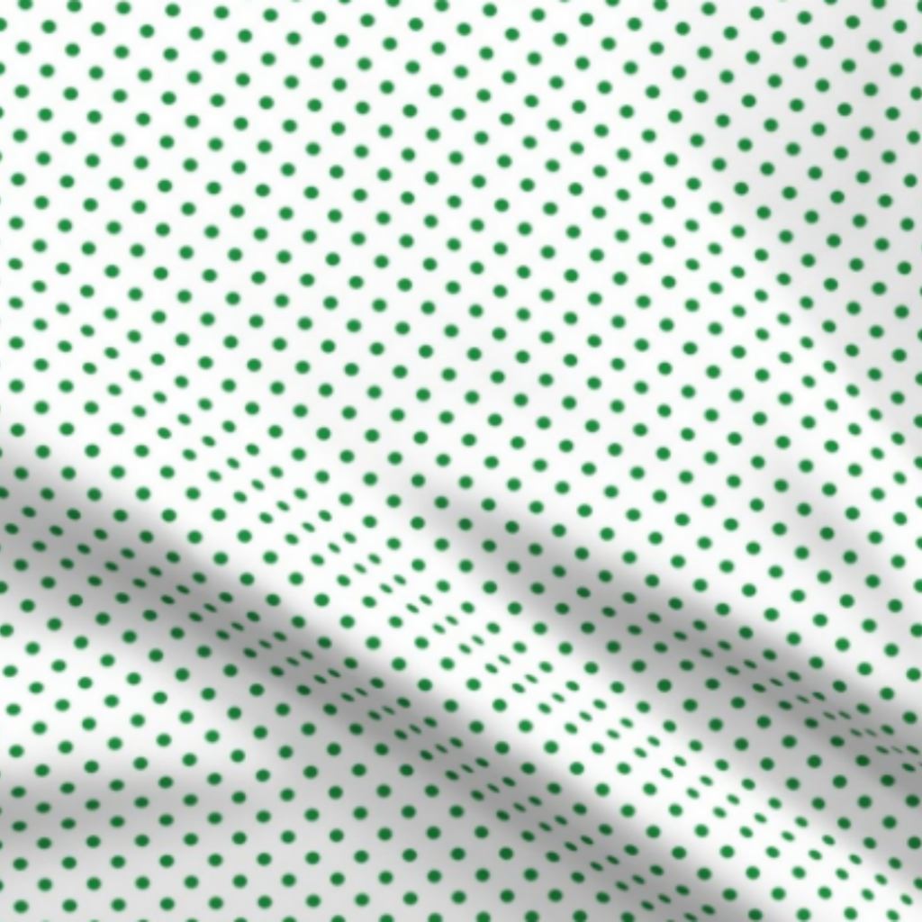 Lime Green Polka Dots on White Fabric