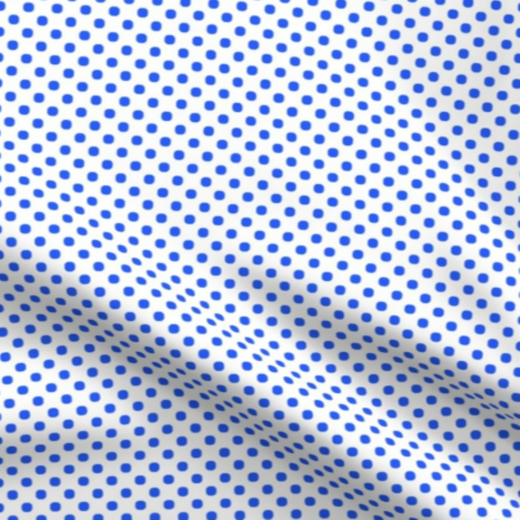 Blue Raspberry Polka Dots, Sky Blue on White Fabric