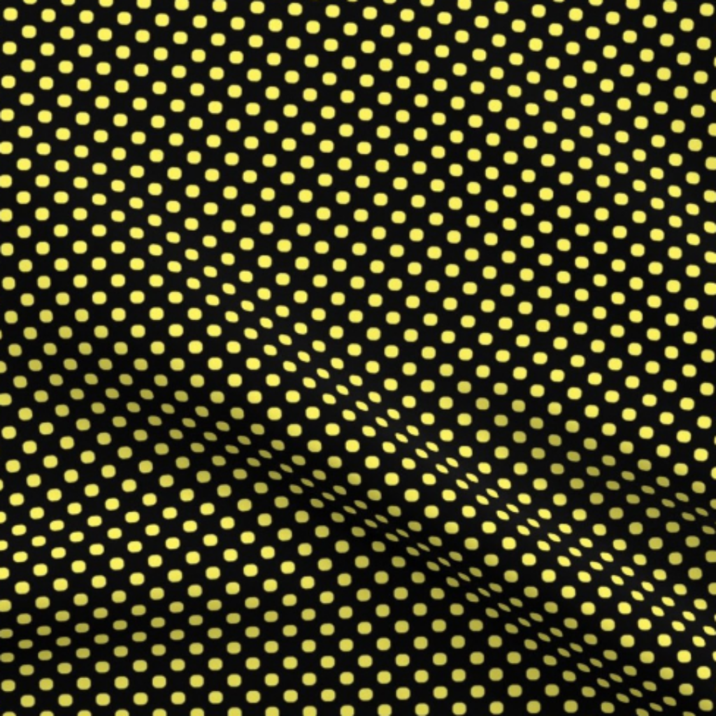 Lemon Yellow Polka Dots on Black Fabric