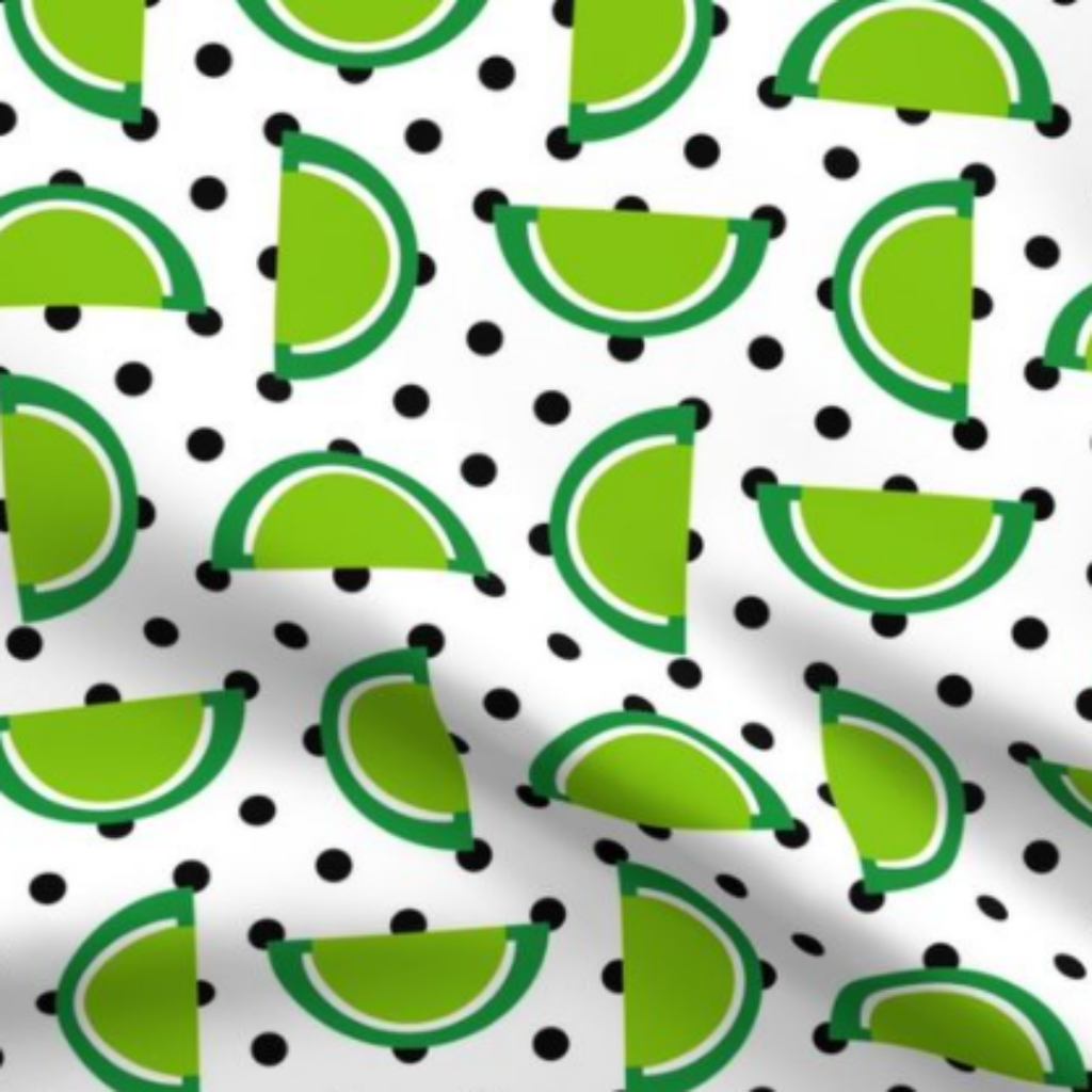 Lime Green Sugar Candy Slices, Green on White black polka dots fabric