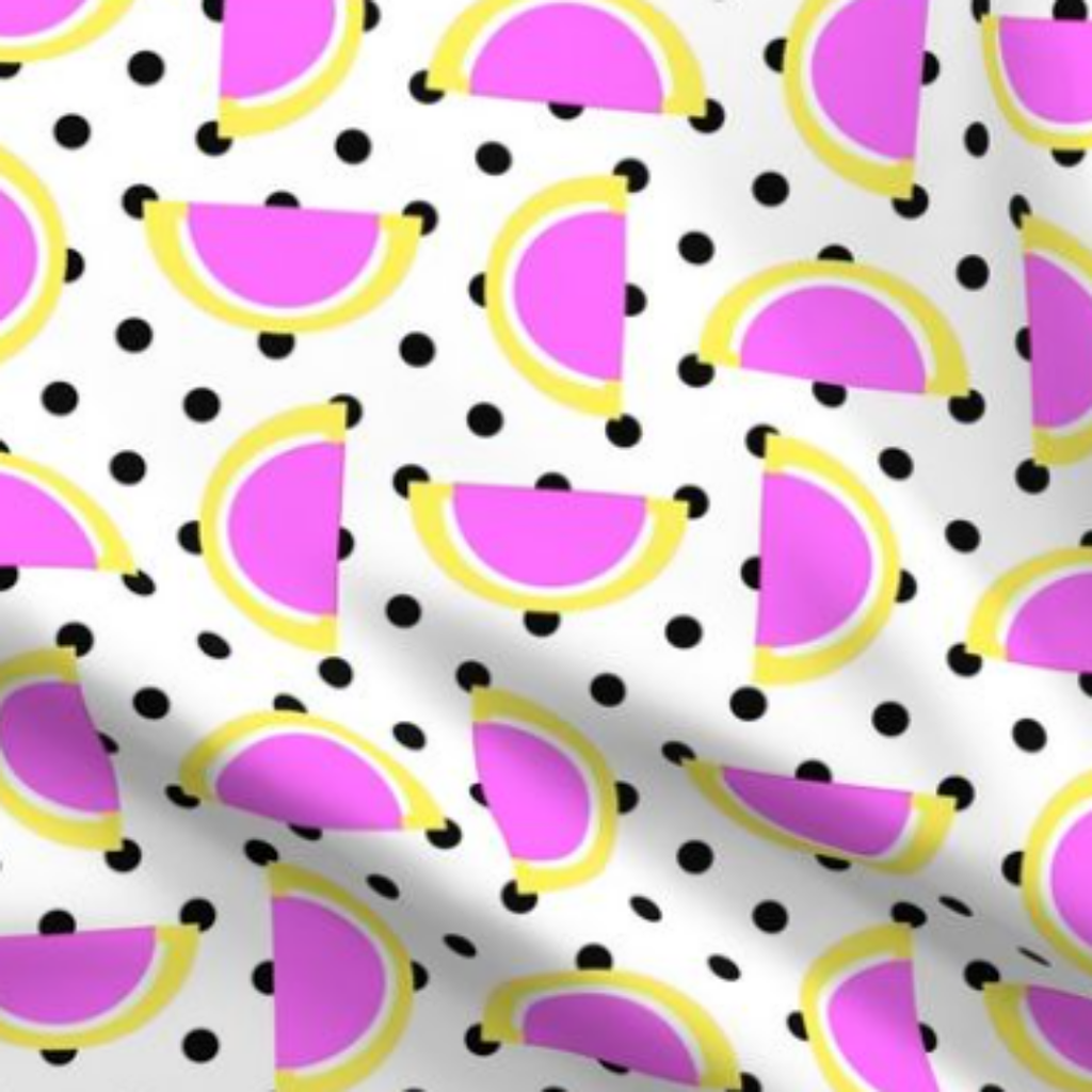 Pink Grapefruit Jelly Candy Fruit Slices on Black and White Polka Dots