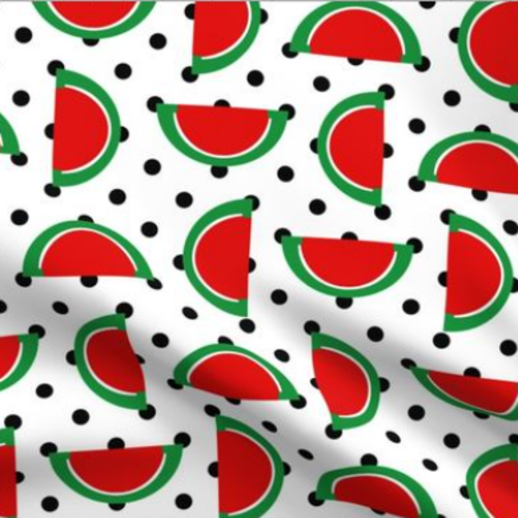 Strawberry Red and Green Jelly Candy Fruit Slices on Black and White Polka Dots