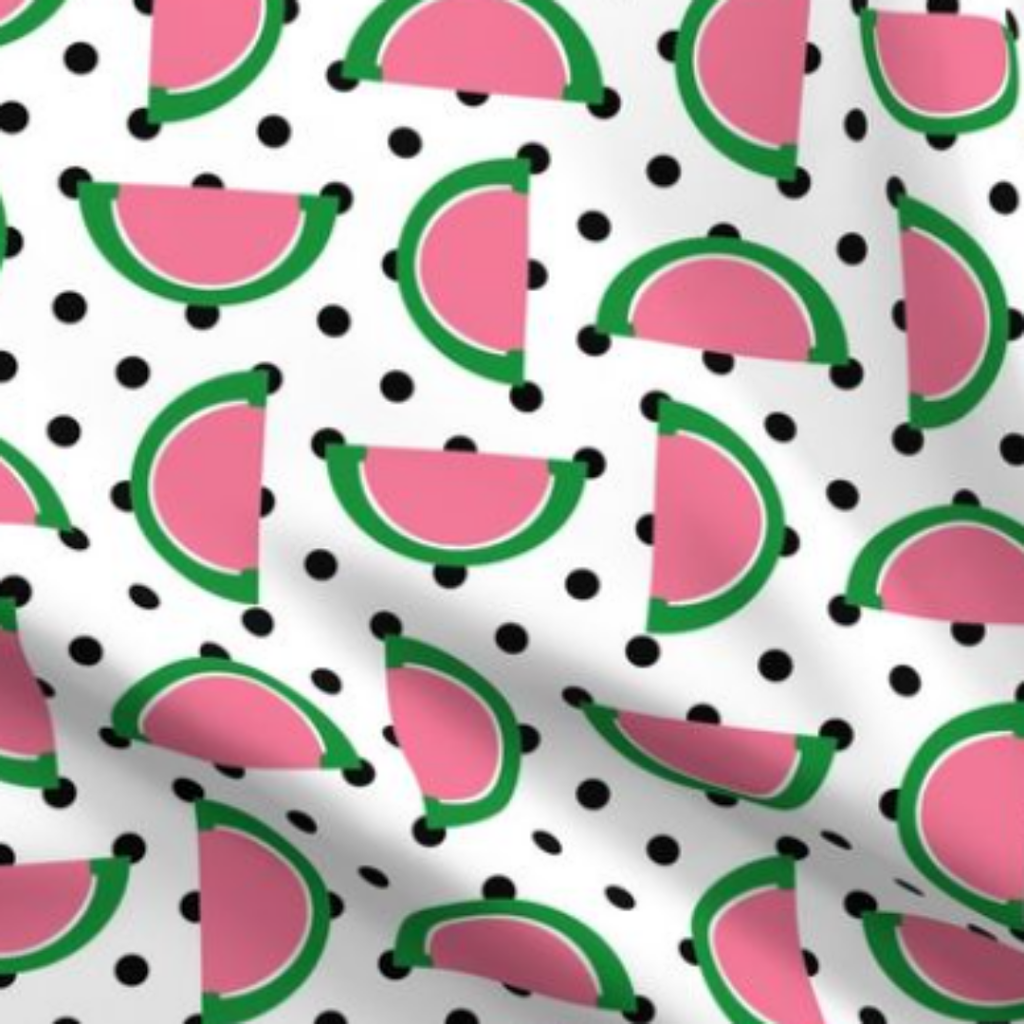 Watermelon Pink and Green Jelly Candy Fruit Slices on Black and White Polka Dots