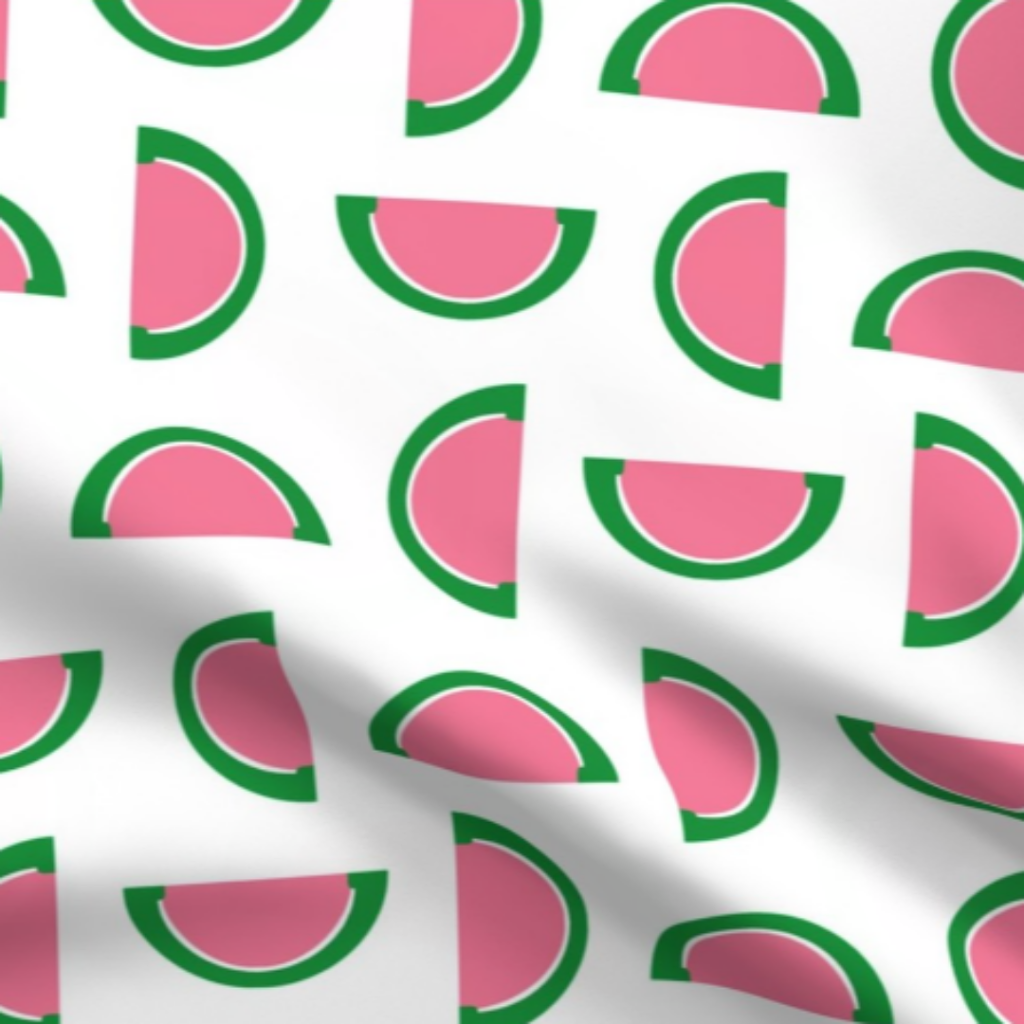 Watermelon Pink and Green Jelly Candy Fruit Slices on White Fabric