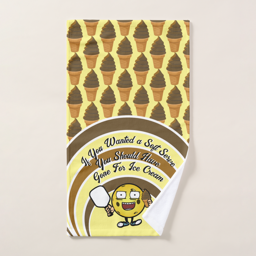 Zazzle Chocolate Soft Serve Pickleball Fun Brown Yellow Hand Towel (Hand Towel)