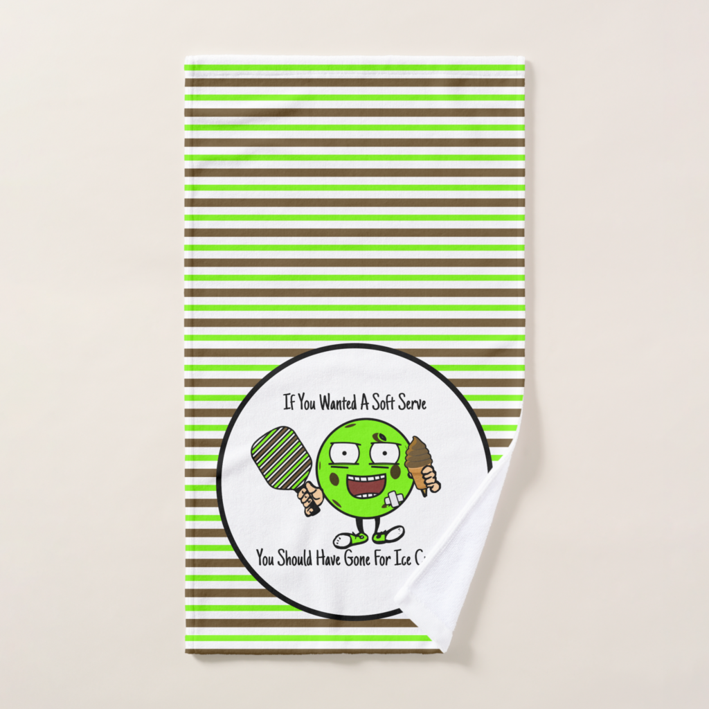 Zazzle Pickleball Player Chocolate Soft Serve Green Funny Hand Towel (Hand Towel)