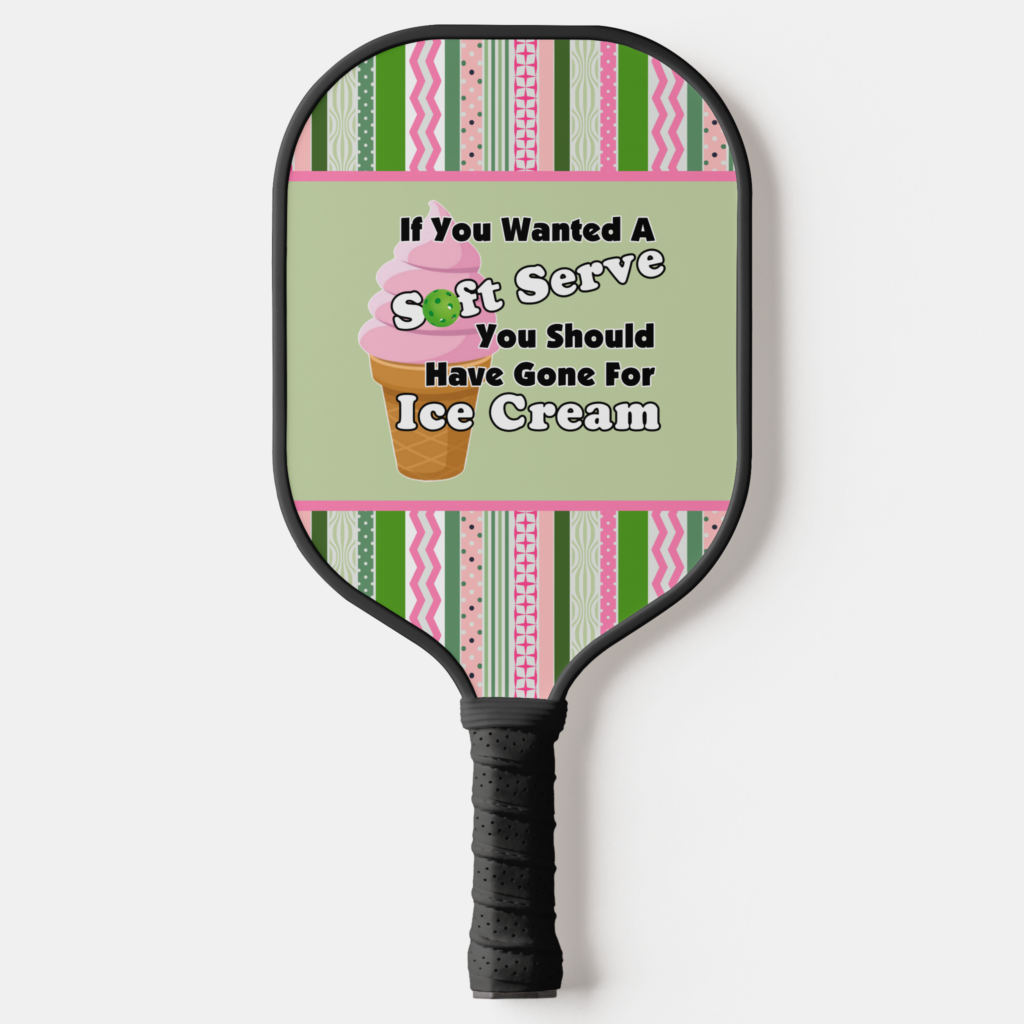 Zazzle Pickleball Soft Serve Strawberry Ice Cream Pickleball Paddle (Front)