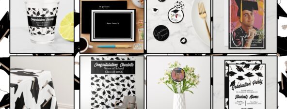 Personalized Graduation Party Supplies - Black and  White