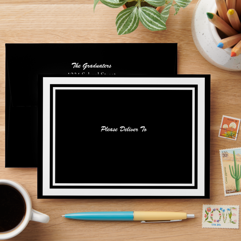 Zazzle Black and White Graduation Party Envelope (Desk)