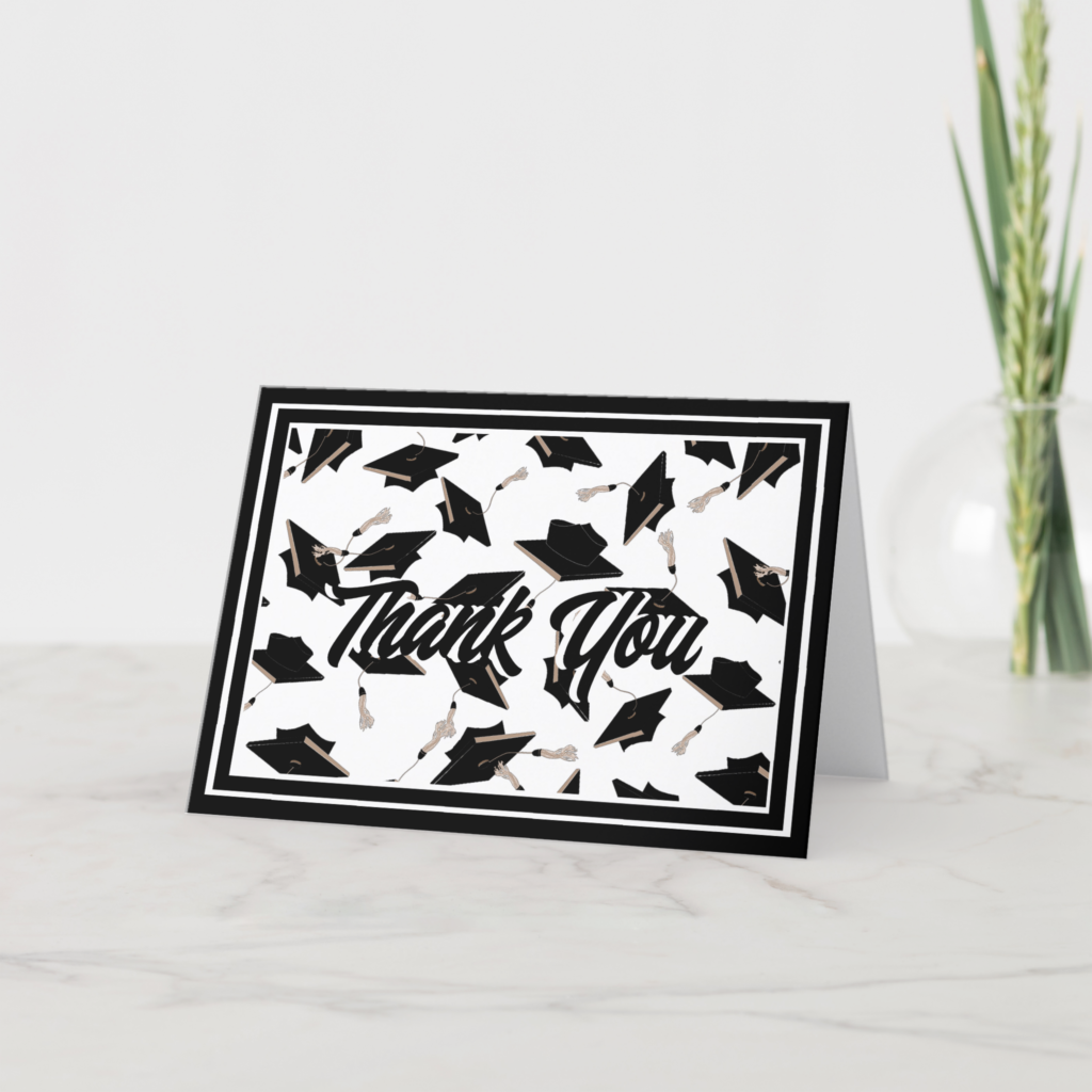 Zazzle Class of 2024 Black and White Graduation Party Thank You Card (Front)