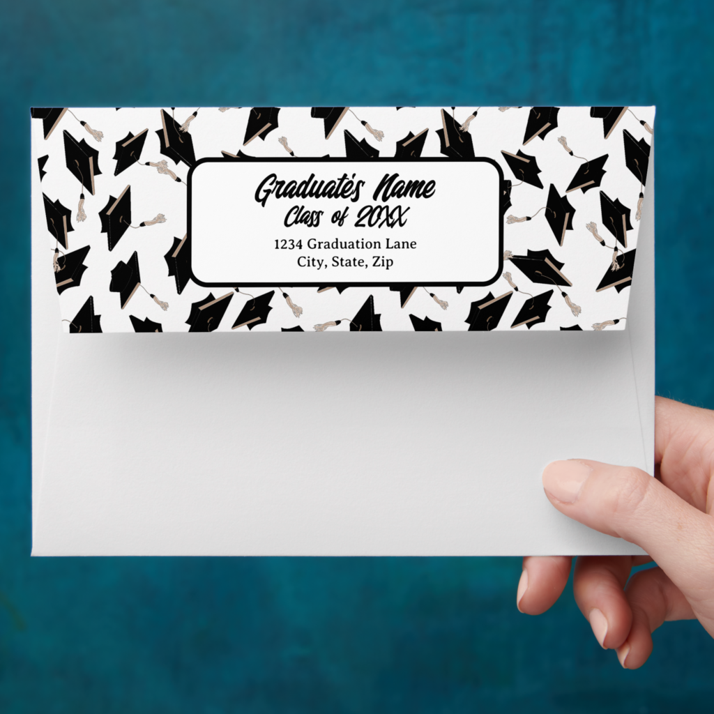 Zazzle Graduation Black White Mortarboard Return Address Envelope (Hand)