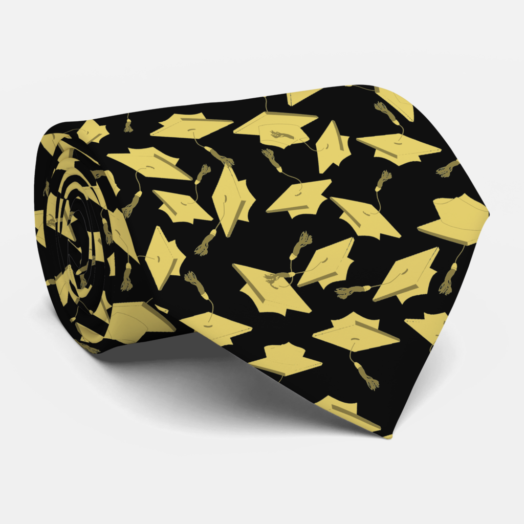 Zazzle Graduation Black and Gold Caps in the Air Neck Tie (Rolled)