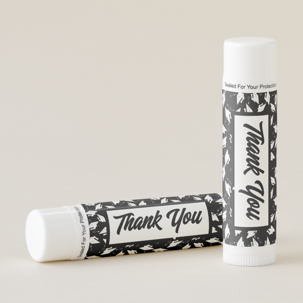 Zazzle Graduation Black and White Party Thank You Lip Balm (Front)