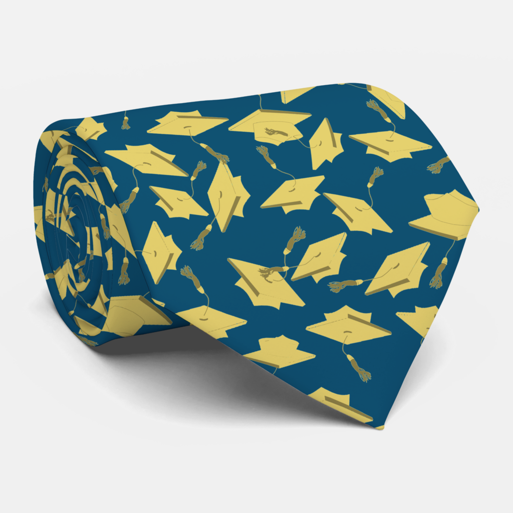 Zazzle Graduation Blue and Gold Caps in the Air Neck Tie (Rolled)