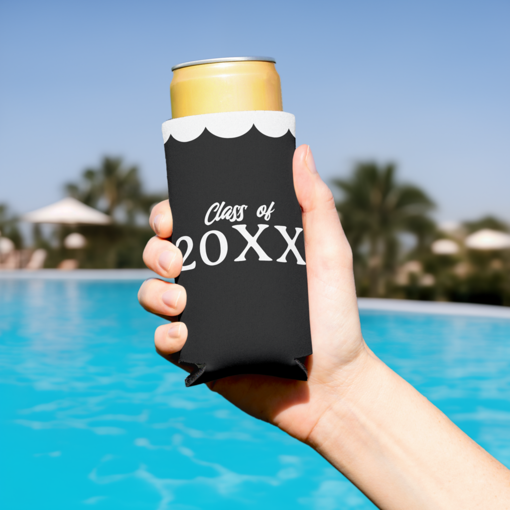 Zazzle Graduation Class of Personalized Black and White Seltzer Can Cooler (In Situ Pool)