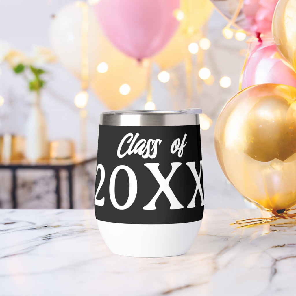 Zazzle Graduation Class of Personalized Black and White Thermal Wine Tumbler (Bachelor Party)