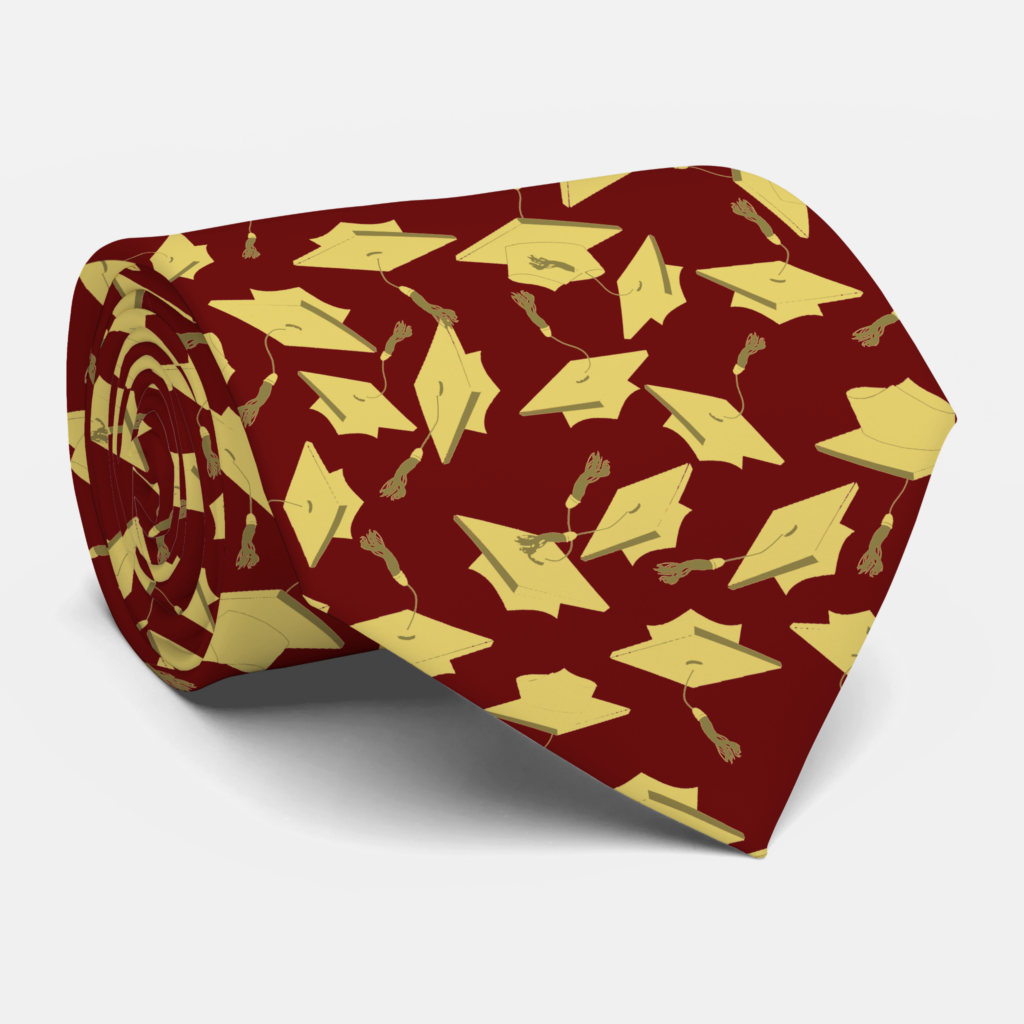 Zazzle Graduation Maroon and Gold Caps in the Air Neck Tie (Rolled)