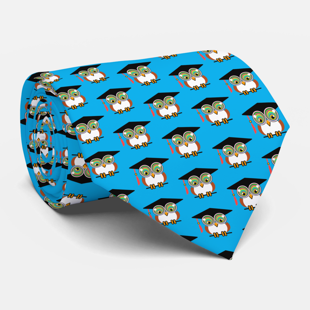 Zazzle Graduation Owl on Blue Fun, Colorful Grad Outfit Neck Tie (Rolled)