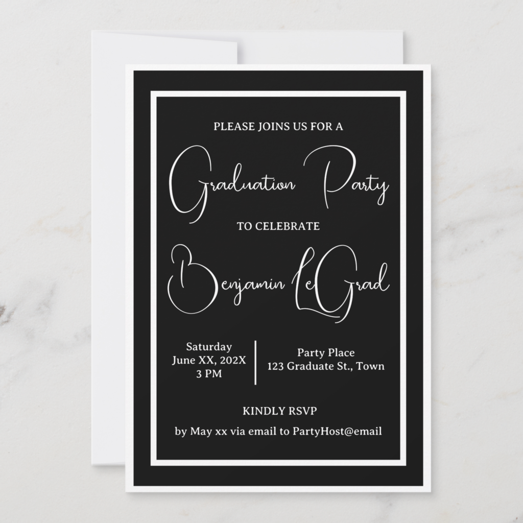 Zazzle Graduation Party Black and White Photo Invitation (Back)