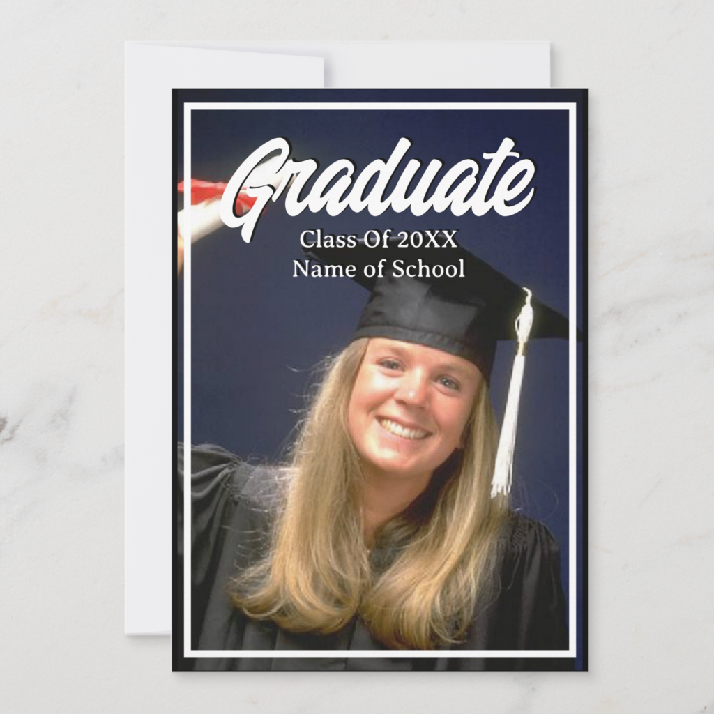 Zazzle Graduation Party Photo Black and White Mortarboard Invitation (Back)