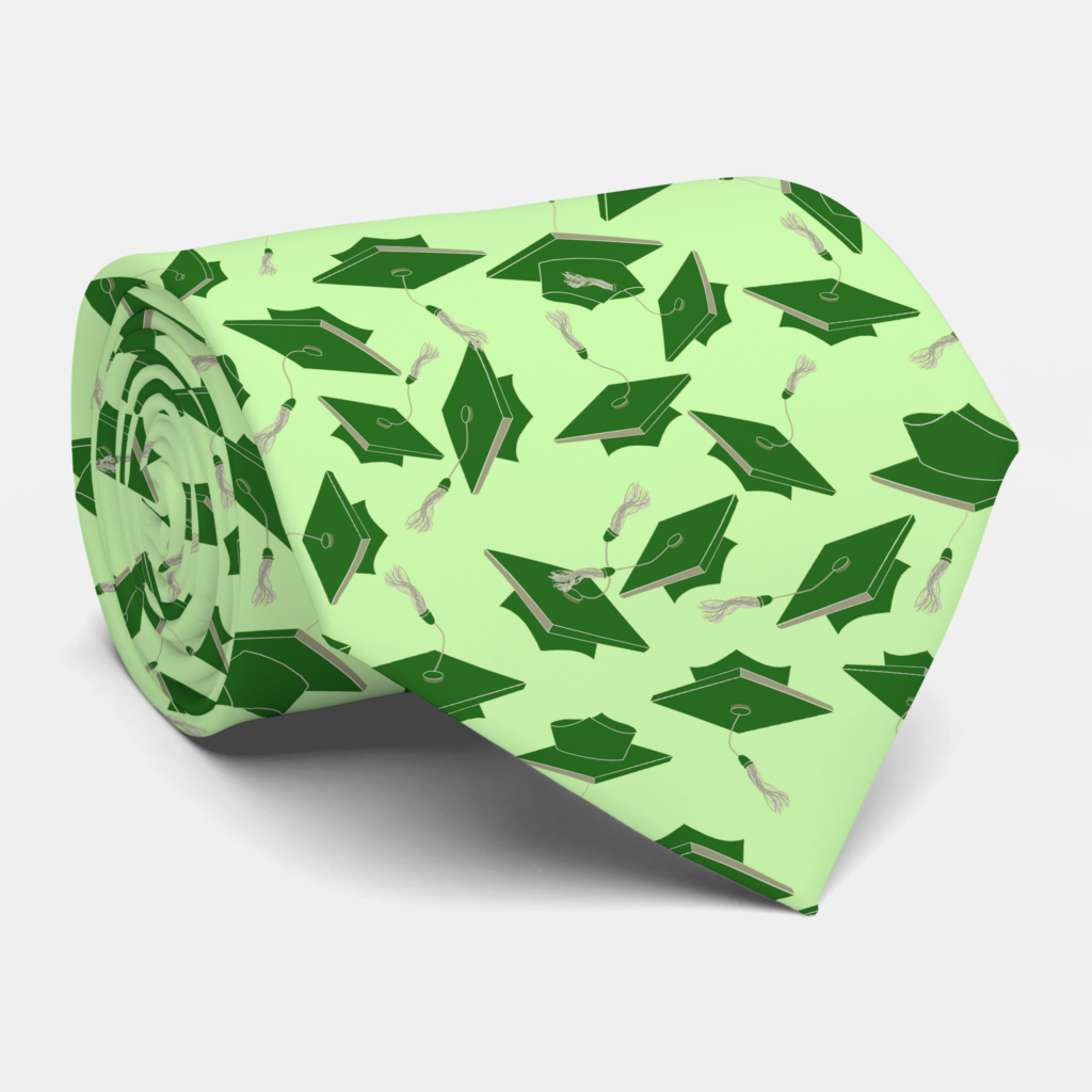 Zazzle Green Graduation Caps Tossed in Air on Mint Green Neck Tie (Rolled)