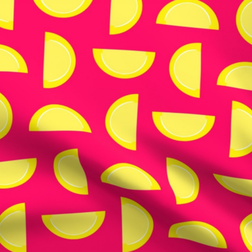 Lemon Yellow Jelly Candy Fruit Slices on Hot Pink