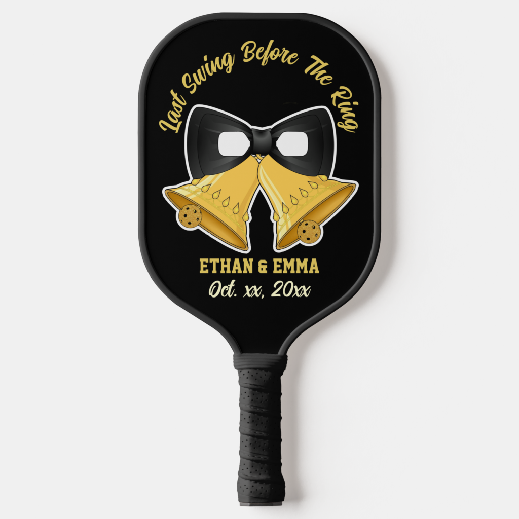 Zazzle Last Swing Before the Ring Black and Gold Wedding Pickleball Paddle Front