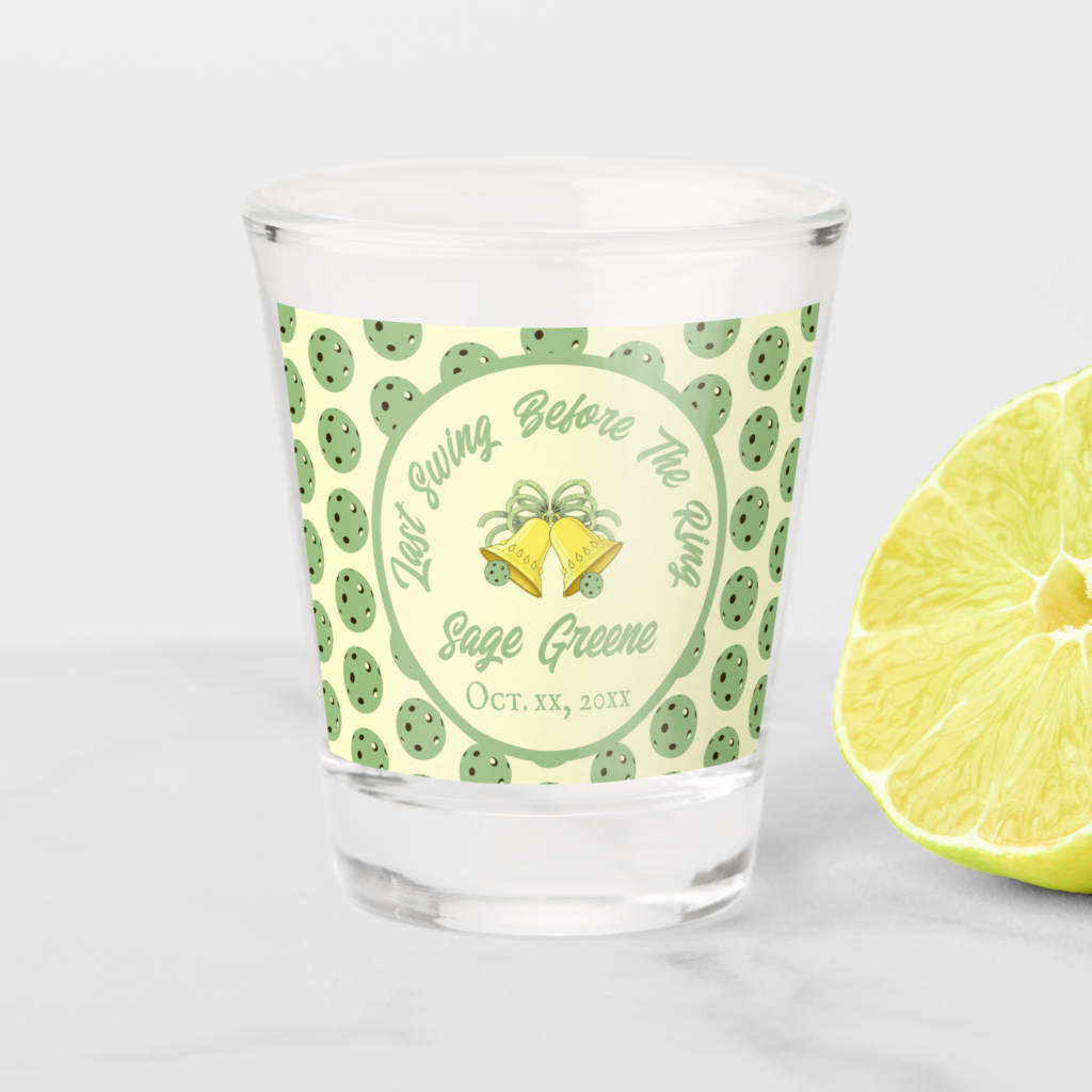 Zazzle Last Swing Before the Ring Sage & Cream Pickleball Shot Glass (Front)